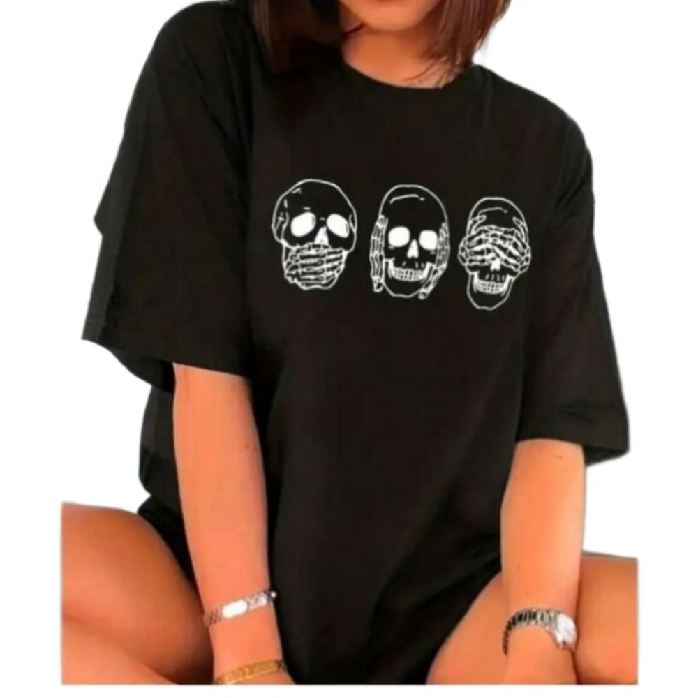 Black Unisex Punk Rock Skull Tee shirt